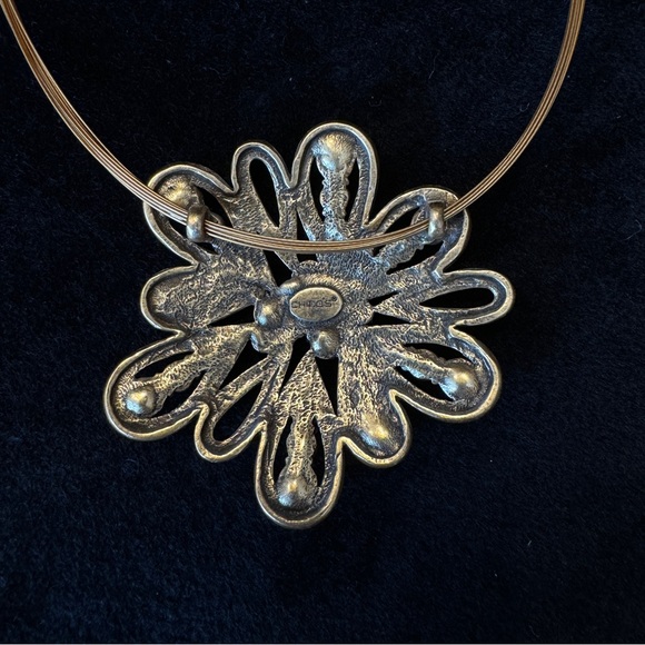 Chico's Large Pendant Necklace Sparkly Floral Golden Stunner Slim Cord Adj. - Picture 7 of 7